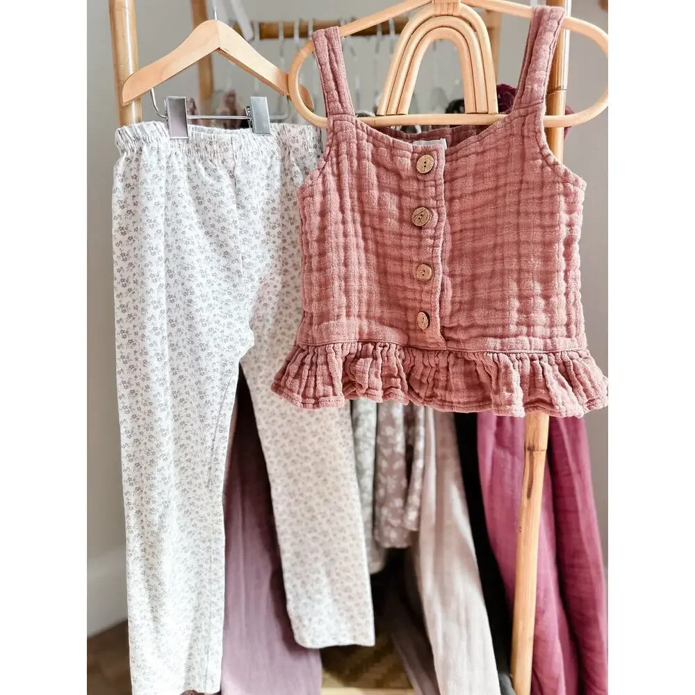 Jamie Kay Organic Dusty Mauve Peplum + Floral Leggings 3/4